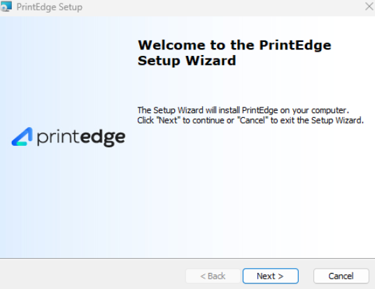 Tela inicial do assistente de instalação do PrintEdge
