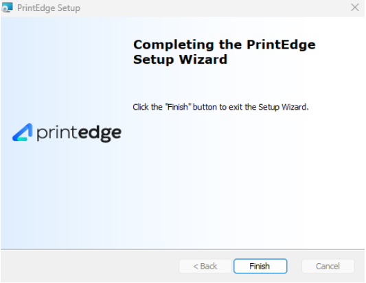 Tela de conclusão do assistente de instalação do PrintEdge