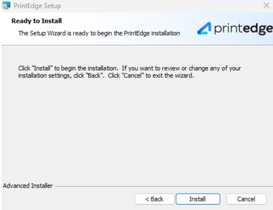 Tela pronta para iniciar a instalação do PrintEdge