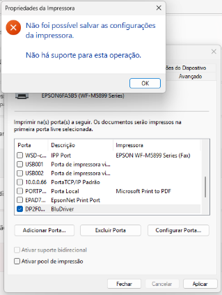 Mensagem do Windows informando que não há suporte para a operação